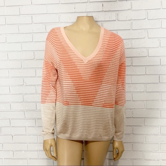 St. John Women’s Coral Cream Striped Knit Sweater - Picture 1 of 15